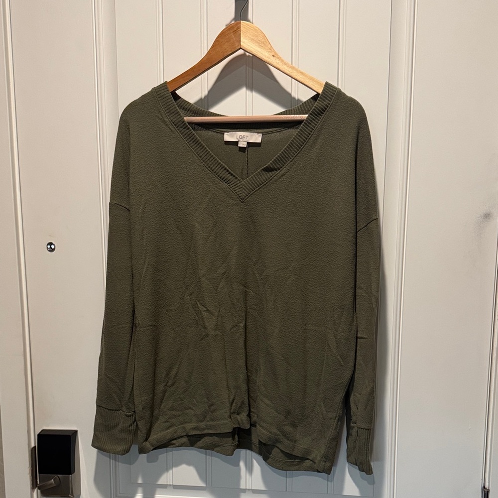 LOFT Olive Green V-Neck Sweater
